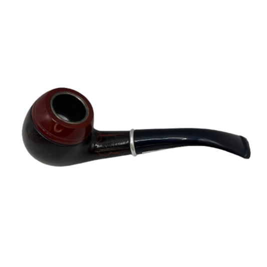 CACHIMBO SEMI-CURVO – CORPO ESCURO COM TOPO AVERMELHADO E ANEL PRATEADO
